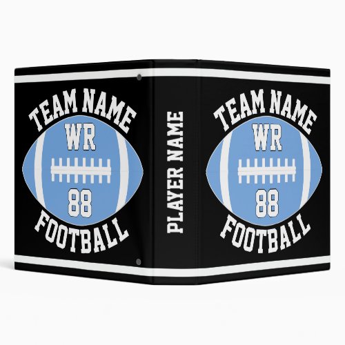 Light Blue Football Team Name Player Name & Number 3 Ring Binder