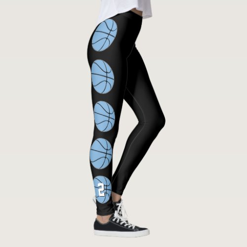 Light Carolina Blue Basketball Custom Number Sport Leggings