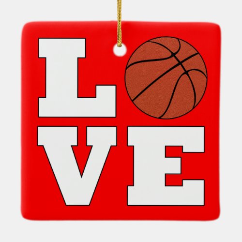 LOVE Basketball Red and Green Christmas Basketball Ceramic Ornament