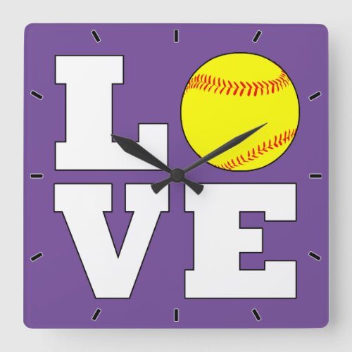LOVE Fastpitch Softball Custom Team Color Sports Square Wall Clock