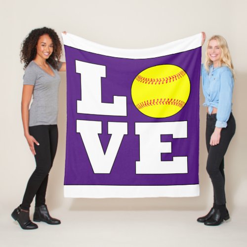 LOVE Softball Player Custom Team Color Sports Fleece Blanket