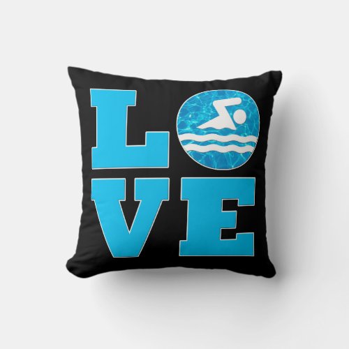 LOVE Swimming Custom Color Swimmer Throw Pillow