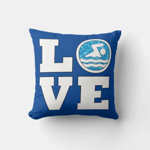 LOVE Swimming Cute Swimmer or Swim Team Coach Throw Pillow