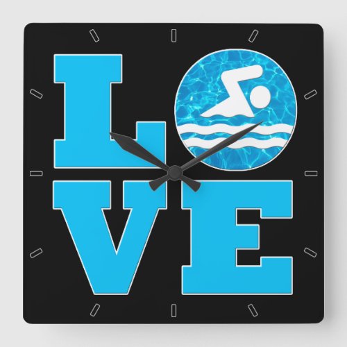 LOVE Swimming & Diving Swimmer or Swim Coach Sport Square Wall Clock