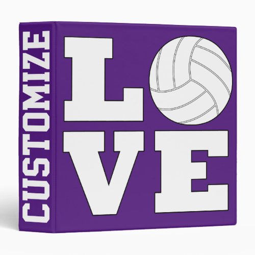 LOVE Volleyball Custom Player Name or Text Sports 3 Ring Binder