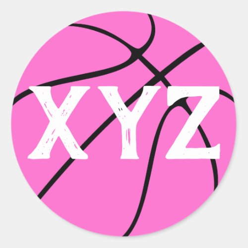 Pink Basketball Custom School Letters or Number Classic Round Sticker