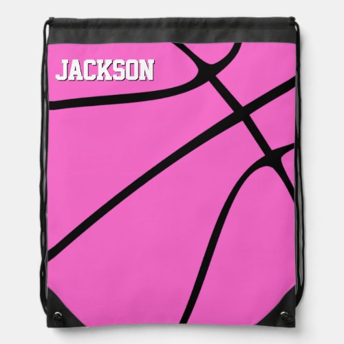 Pink Basketball Player Name or Text Custom Sports Drawstring Bag