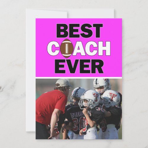 Pink Football Coach Best Ever Custom Photo Thank You Card