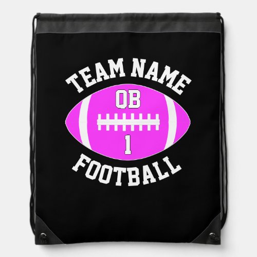 Pink Football Team Name, Player Position & Number Drawstring Bag