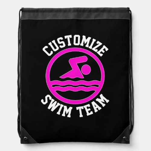 Pink Girls Swimming & Diving Custom Swim Team Name Drawstring Bag