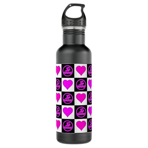 Pink Swim Pattern Swimmers and Hearts Swimming Stainless Steel Water Bottle