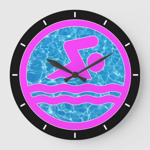 Pink Swimming & Diving Icon Cool Blue Pool Water Large Clock