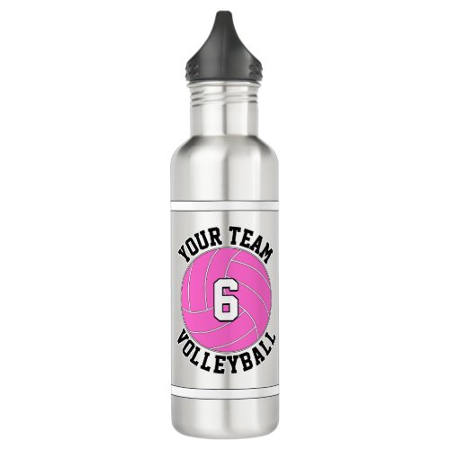 Pink Volleyball Custom Team Name & Player Number Stainless Steel Water Bottle