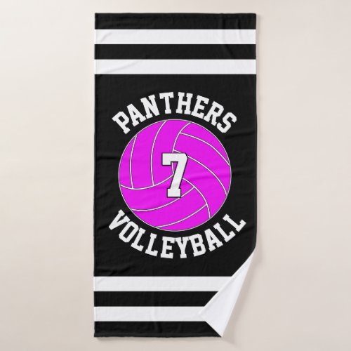 Pink Volleyball Team Name and Player Number Custom Bath Towel