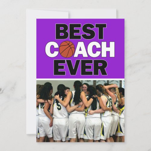 Purple Basketball Coach Best Ever Custom Photo Thank You Card