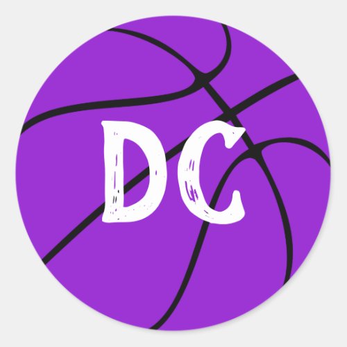 Purple Basketball Custom Team Letters or Numbers Classic Round Sticker