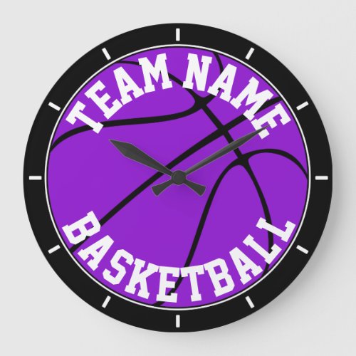 Purple Basketball Custom Team Name or Text Sports Large Clock