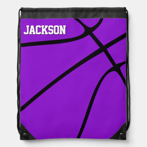 Purple Basketball Player Name / Text Custom Sports Drawstring Bag