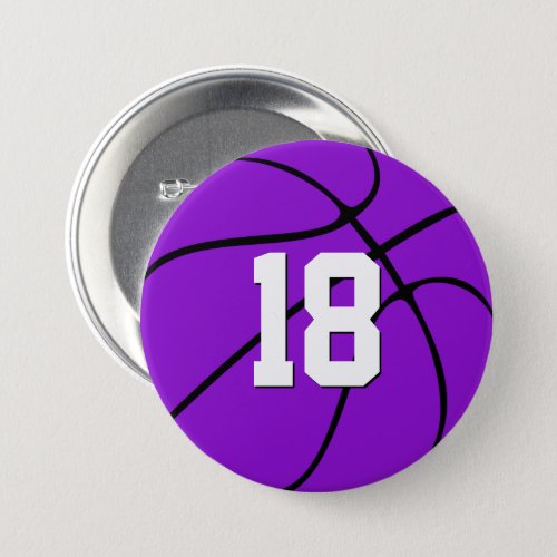 Purple Basketball Player Number or Letters Sports Button