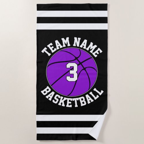 Purple Basketball Team Name & Player Number Custom Beach Towel
