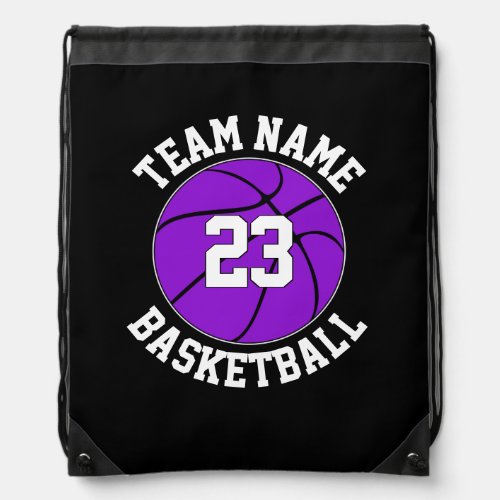 Purple Basketball Team Name & Player Number Custom Drawstring Bag
