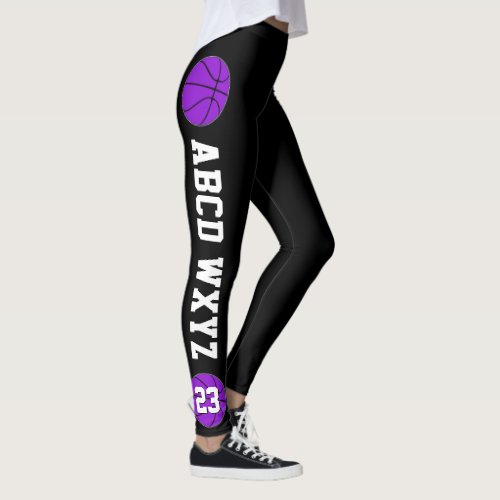 Purple Basketball Team Name & Player Number Sports Leggings