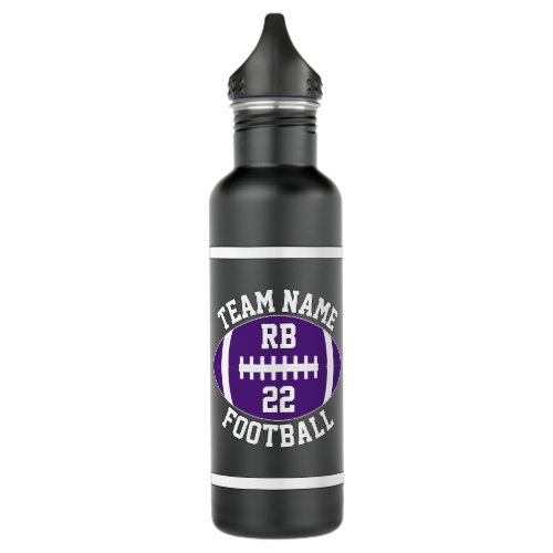 Purple Football Custom Team Name and Player Number Stainless Steel Water Bottle
