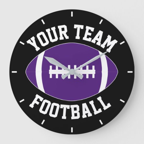 Purple Football Custom Team Name & Color Sports Large Clock