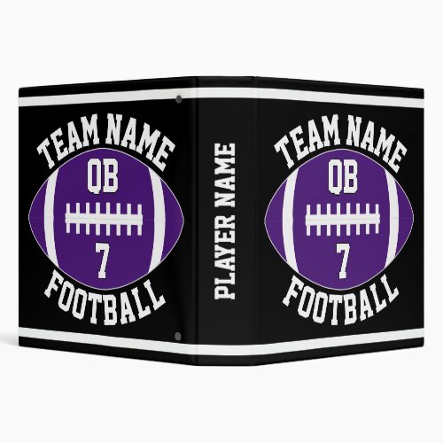Purple Football Team Name, Player Name and Number 3 Ring Binder