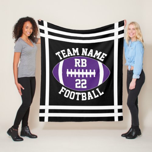 Purple Football Team Name Player Position & Number Fleece Blanket