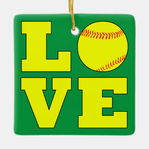 Red and Green Softball Love Reversible Christmas Ceramic Ornament