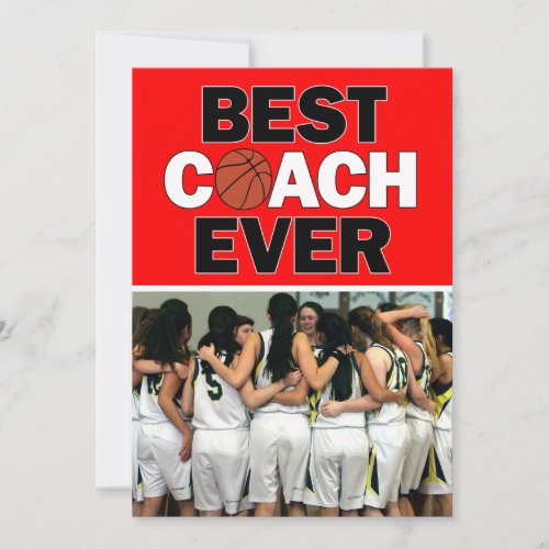 Red Basketball Coach Best Ever Custom Photo Thank You Card
