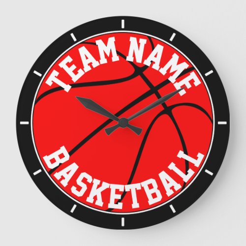 Red Basketball Custom Team Name or Text Sports Large Clock