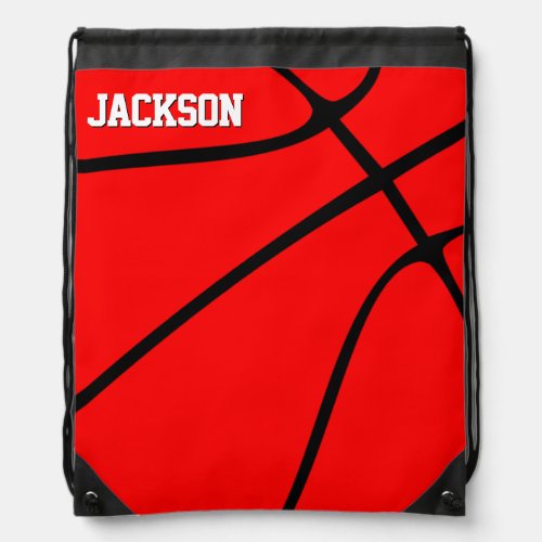 Red Basketball Player Name or Text Custom Sports Drawstring Bag