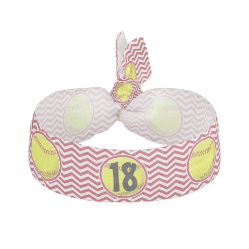 Red Chevron Softball Custom Player Jersey Number Ribbon Hair Tie