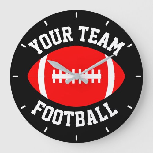 Red Football Custom Team Name & Background Color Large Clock