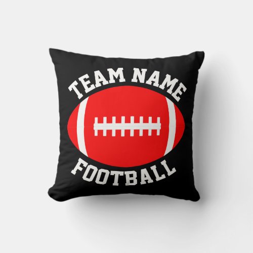 Red Football Custom Team Name Kids Room Sports Throw Pillow