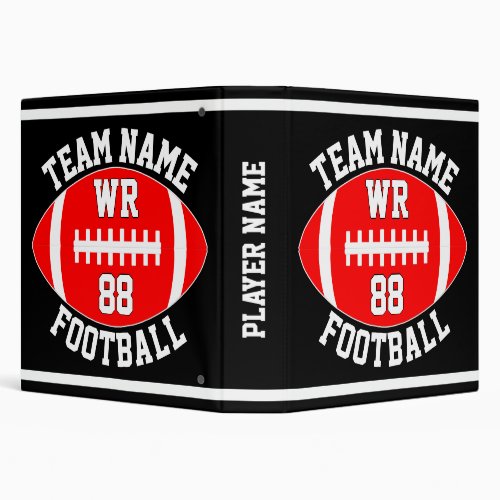 Red Football Team Name, Player Name and Number 3 Ring Binder
