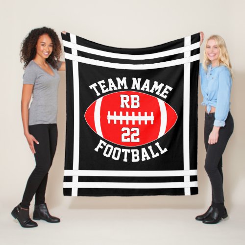 Red Football Team Name Player Position and Number Fleece Blanket