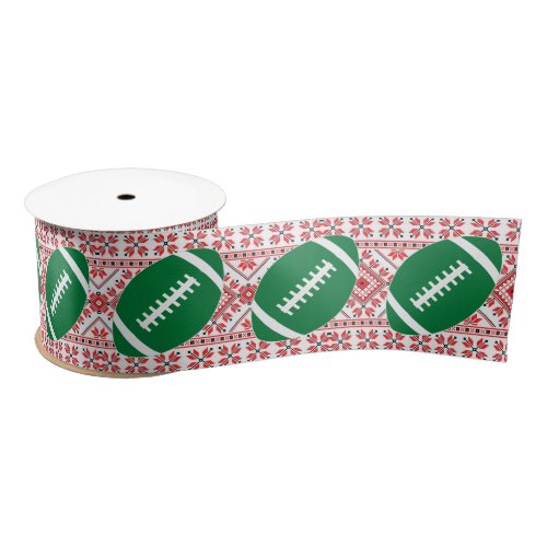 Red & Green Christmas Football Sport Gift Wrapping Satin Ribbon