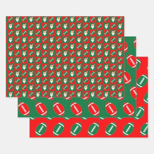 Red & Green Football & Santa Matching Christmas Wrapping Paper Sheets