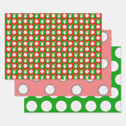 Red & Green Volleyball & Santa Matching Christmas Wrapping Paper Sheets