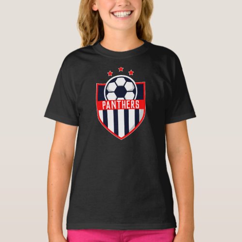 Red Soccer Shield Team, Player Name and Number T-Shirt