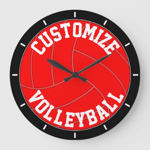 Red Volleyball Custom Team Name or Text Wall Clock