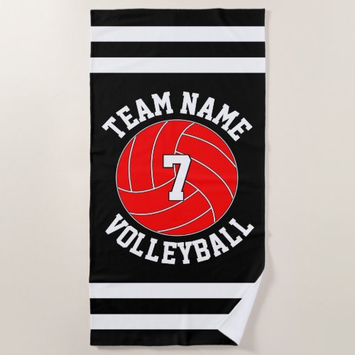 Red Volleyball Team Name and Player Number Custom Beach Towel