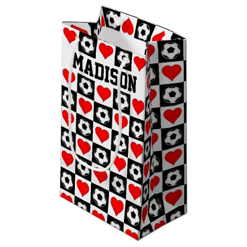 Soccer Balls & Hearts Custom Player or Team Name Small Gift Bag