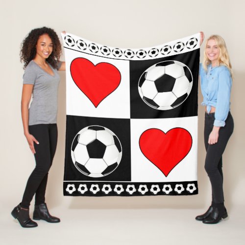 Soccer Balls & Hearts Cute Fleece Blanket for Fans