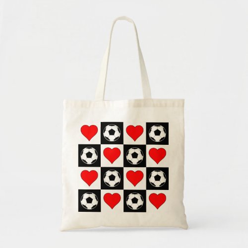 Soccer Balls & Hearts Cute Soccer Pattern Sports Tote Bag