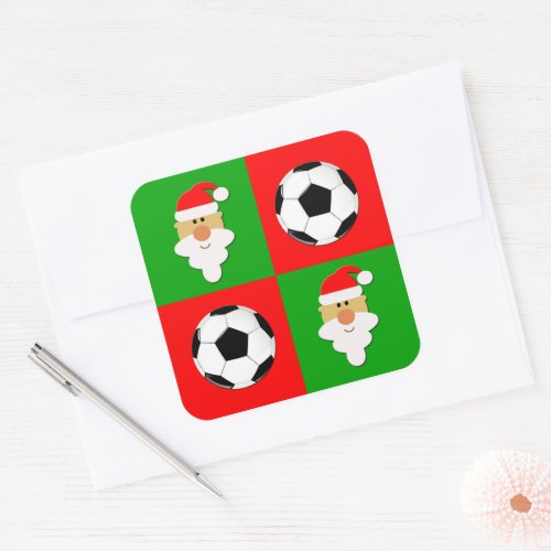 Soccer Balls & Santa Soccer Player Christmas Wrap Square Sticker