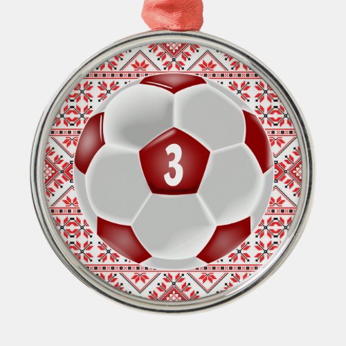 Soccer Player Custom Jersey Number Red Christmas Metal Ornament